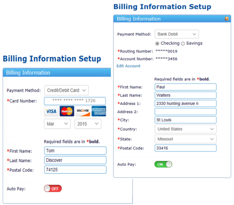 A preview of billing information setup of ReliaBills software