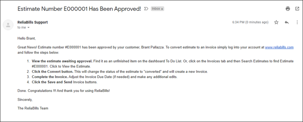 Approve Notification email every time an estimate has been approved