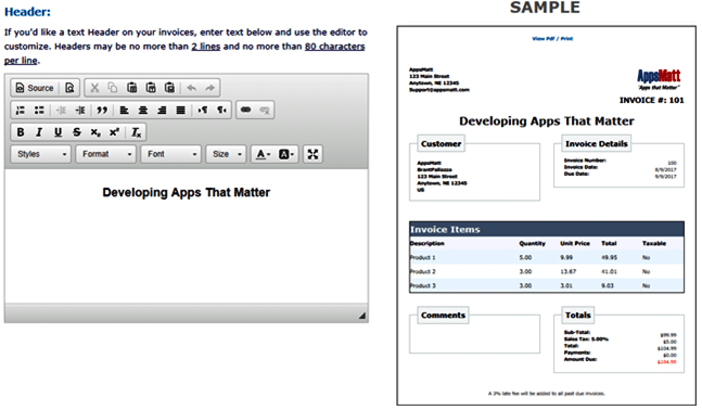 If you want to edit your header to your invoices, you can do it in this section