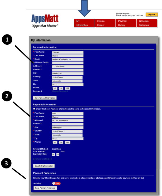 In My Information tab you can see your current account balance and past due balances