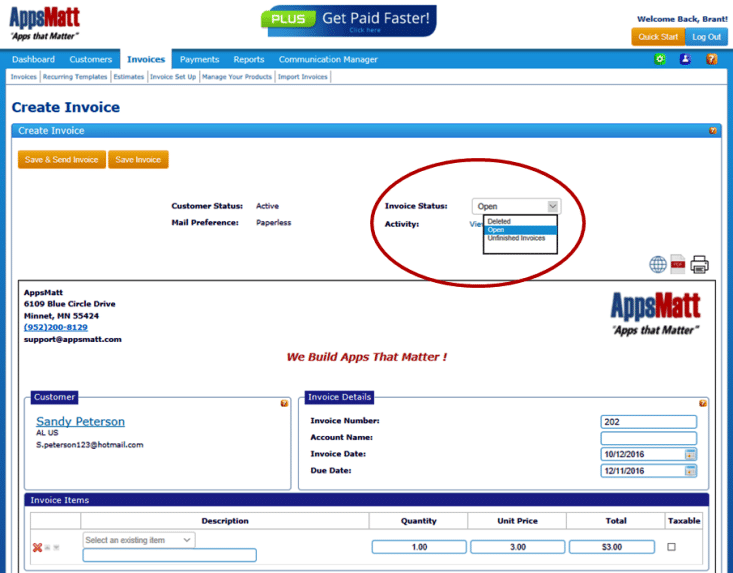 By viewing the invoice you can simply change the status to Deleted in the dropdown and then click save