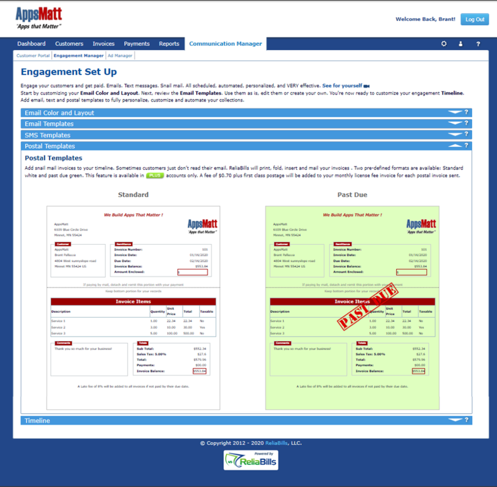 Postal templates are available to use for your automated payment reminders