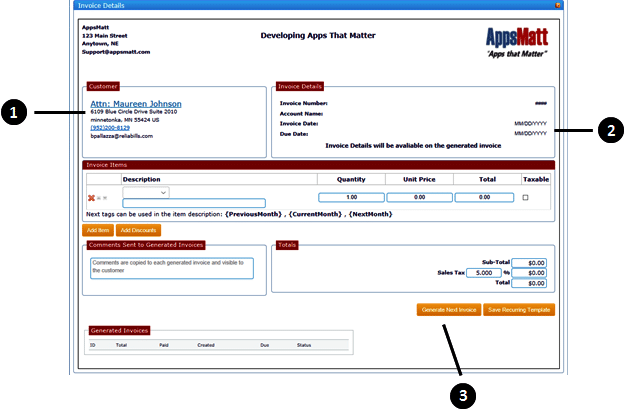 A window where you can see the invoice details of your customers where you can generate by just clicking a button