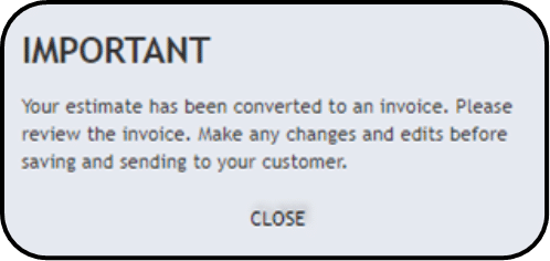 Onscreen message reminding you to review the invoice for any changes