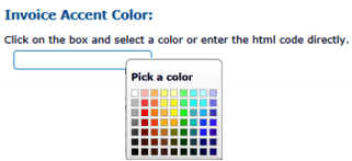 A color pallette where you can choose any color for your invoice color accent