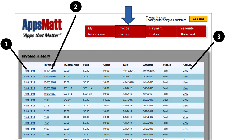 You can view and print your past invoices in the Customer Portal under Invoice History tab