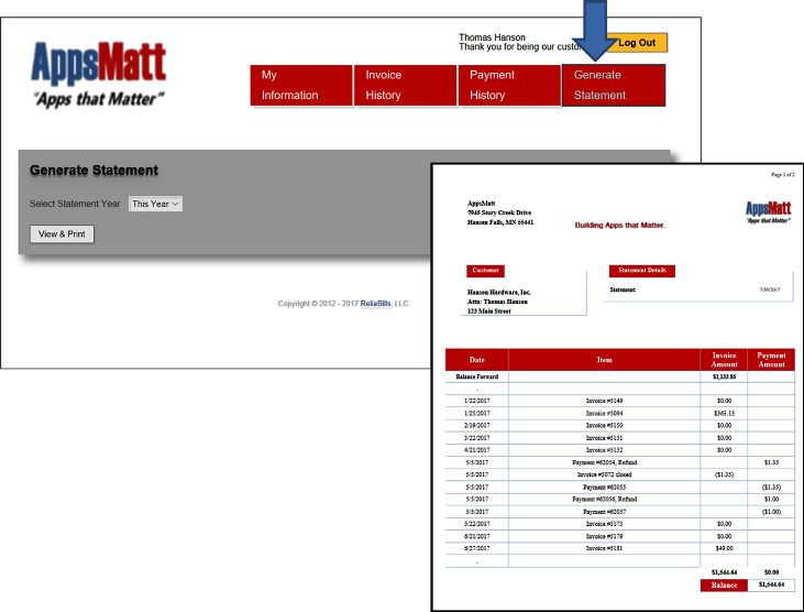 You can generate statements for your past payments and invoices