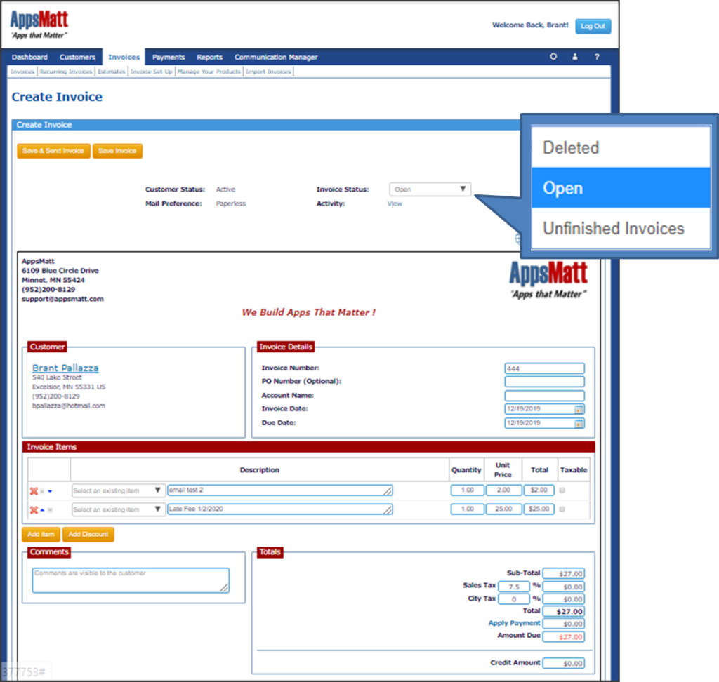 Changing the Invoice status to open