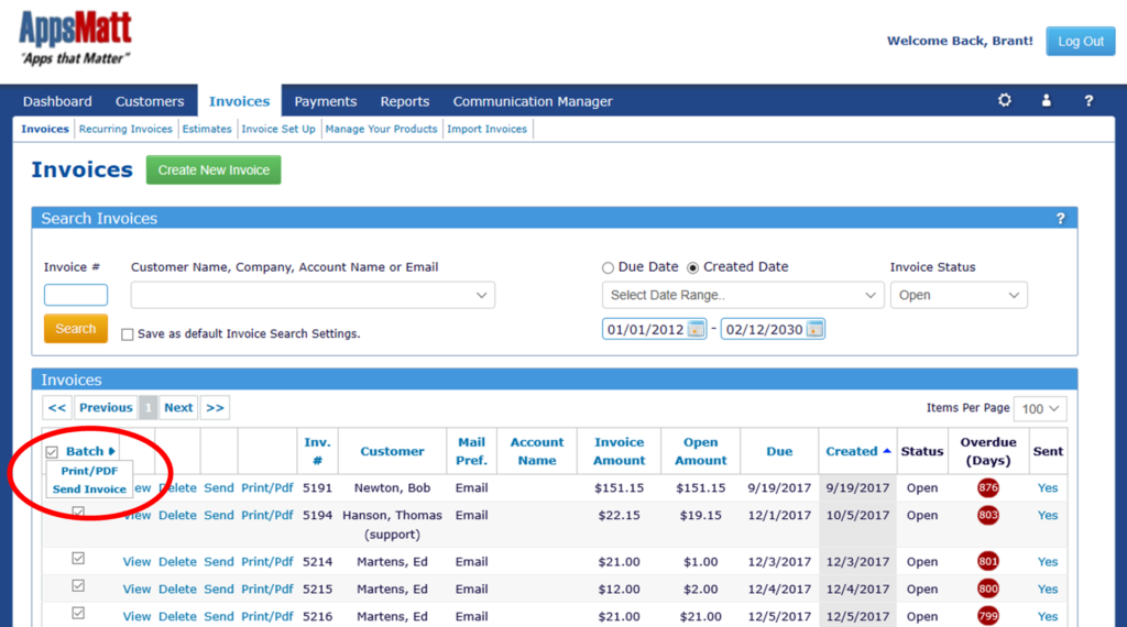 An option where you can batch print invoices