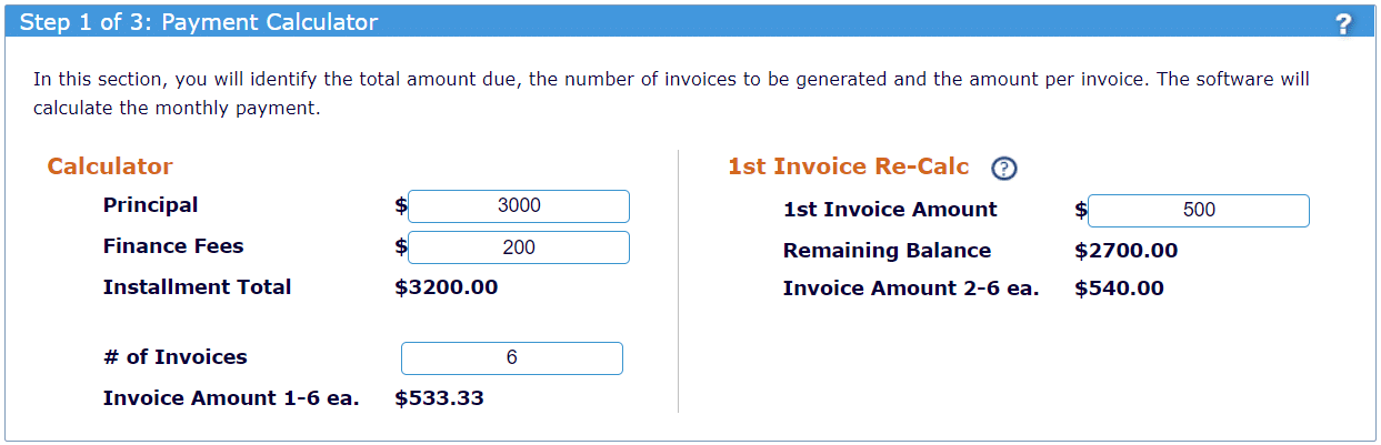 Payment Calculator dashboard