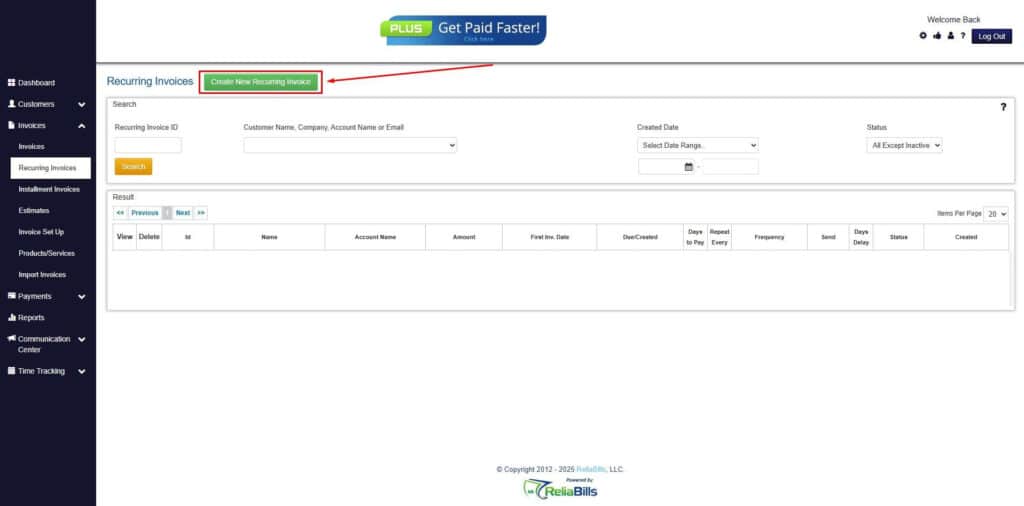 Step 4_ Click the Create New Recurring Invoice (Pros and Cons Of Recurring Payments)