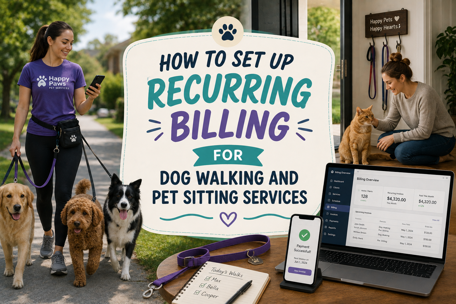 Learn how recurring billing for dog walking and pet sitting services automates payments, simplifies invoicing, and improves cash flow.