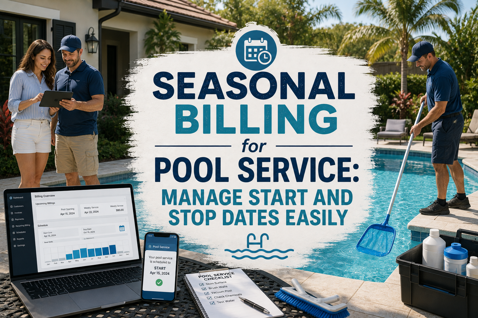 How do seasonal billing pool service companies work? Learn how to manage service start and stop dates, automate billing, and avoid issues.