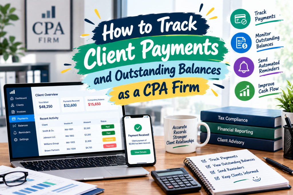 Learn how CPA payment tracking software helps firms track client payments, monitor outstanding balances, and keep billing records organized.