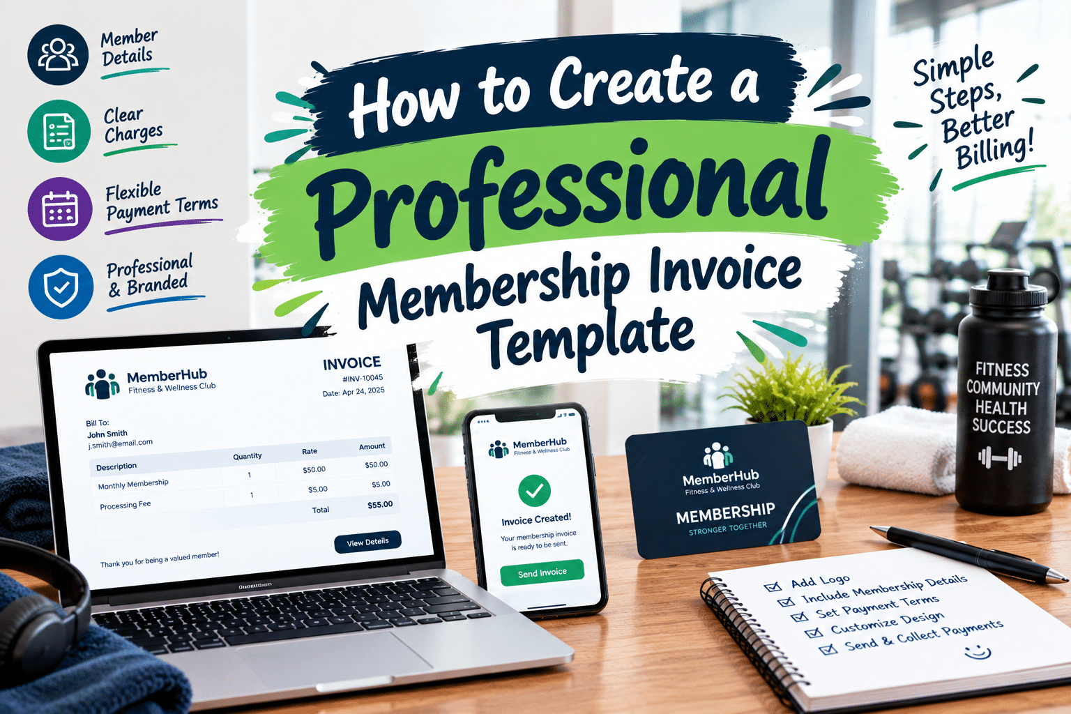 Learn how to create a professional membership invoice template with clear member details, fees, payment terms, and billing information.